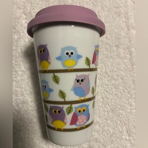 Owl Patterned Travel Mug with Lid ceramic with silicone top